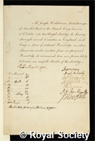 Hodskinson, Joseph: certificate of election to the Royal Society