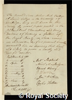 Milner, Isaac: certificate of election to the Royal Society