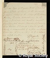 Pepys, Sir Lucas: certificate of election to the Royal Society