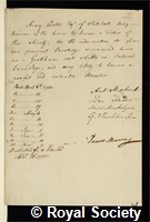 Penton, Henry: certificate of election to the Royal Society