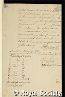 Barres, Joseph Frederick Wallet des: certificate of election to the Royal Society