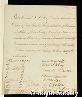 Calvert, Peter: certificate of election to the Royal Society