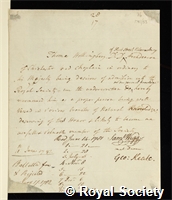 Hollingbery, Thomas: certificate of election to the Royal Society