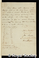 Blane, Sir Gilbert: certificate of election to the Royal Society