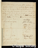 Hollingbery, Thomas: certificate of election to the Royal Society