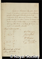 Fournier, Gideon: certificate of election to the Royal Society