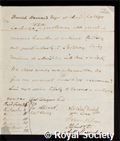 Harwood, Sir Busick: certificate of election to the Royal Society