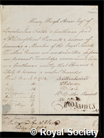 Hoare, Henry Hugh: certificate of election to the Royal Society