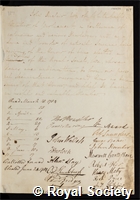 Sinclair, Sir John: certificate of election to the Royal Society
