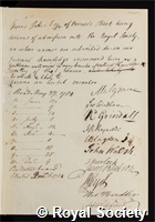 Potter, Thomas: certificate of election to the Royal Society