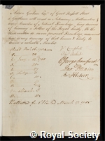 Graham, Aaron: certificate of election to the Royal Society