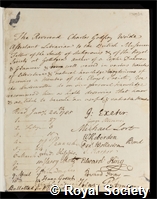 Woide, Charles Godfrey: certificate of election to the Royal Society