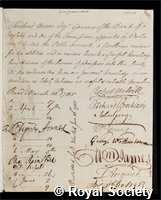 Neave, Sir Richard: certificate of election to the Royal Society