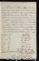 Ussher, Henry: certificate of election to the Royal Society