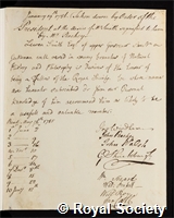 Smith, Lewen: certificate of election to the Royal Society