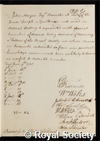 Morgan, John: certificate of election to the Royal Society