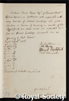 Palmer, William Finch: certificate of election to the Royal Society