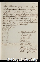 Cullum, Sir Thomas Gery: certificate of election to the Royal Society