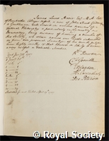 Smithson, James: certificate of election to the Royal Society