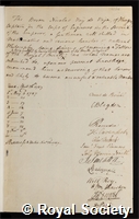 Vay de Vaja, Nicolas Vay: certificate of election to the Royal Society