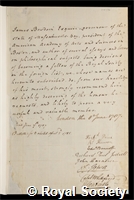 Bowdoin, James: certificate of election to the Royal Society