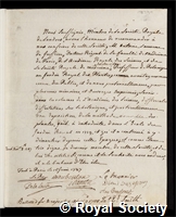 Jussieu, Antoine Laurent de: certificate of election to the Royal Society