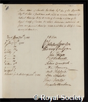 Adair, James: certificate of election to the Royal Society