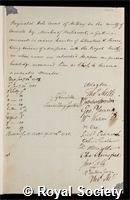 Pole-Carew, Reginald: certificate of election to the Royal Society