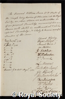 Pearce, William: certificate of election to the Royal Society