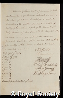Gibbon, Edward: certificate of election to the Royal Society