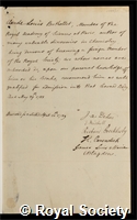 Berthollet, Claude Louis, Count: certificate of election to the Royal Society