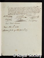 Portal, Antoine: certificate of election to the Royal Society