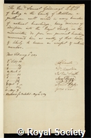 Goodenough, Samuel, Bishop of Carlisle: certificate of election to the Royal Society