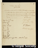 Cooper, Thomas: certificate of election to the Royal Society
