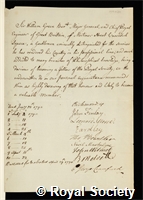 Green, Sir William: certificate of election to the Royal Society