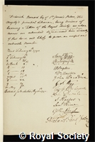Barnard, Sir Frederick Augusta: certificate of election to the Royal Society