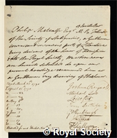 Metcalfe, Philip: certificate of election to the Royal Society