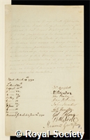 Elphinstone, George Keith, Viscount Keith: certificate of election to the Royal Society