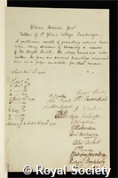 Heberden, William: certificate of election to the Royal Society