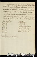 Lambert, Aylmer Bourke: certificate of election to the Royal Society