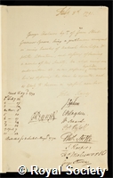 Chalmers, George: certificate of election to the Royal Society