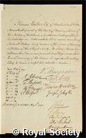 Walker, Thomas: certificate of election to the Royal Society