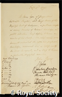 Eyre, Sir James: certificate of election to the Royal Society