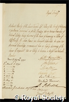 Stanley, Richard: certificate of election to the Royal Society