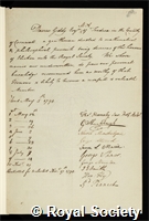 Gilbert, Davies: certificate of election to the Royal Society