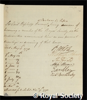 Bisshopp, Cecil, 12th Baron Zouche: certificate of election to the Royal Society