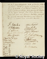 Chappelow, Leonard: certificate of election to the Royal Society