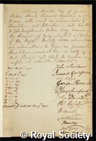 Bosville, William: certificate of election to the Royal Society