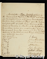 Alison, Archibald: certificate of election to the Royal Society