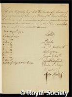 Hippisley, Sir John Cox: certificate of election to the Royal Society